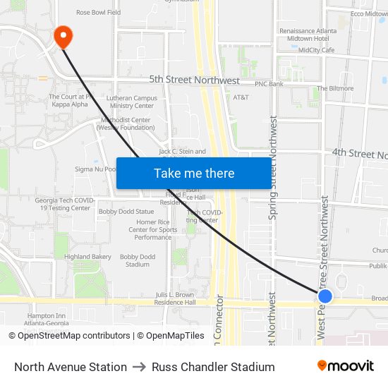 North Avenue Station to Russ Chandler Stadium map