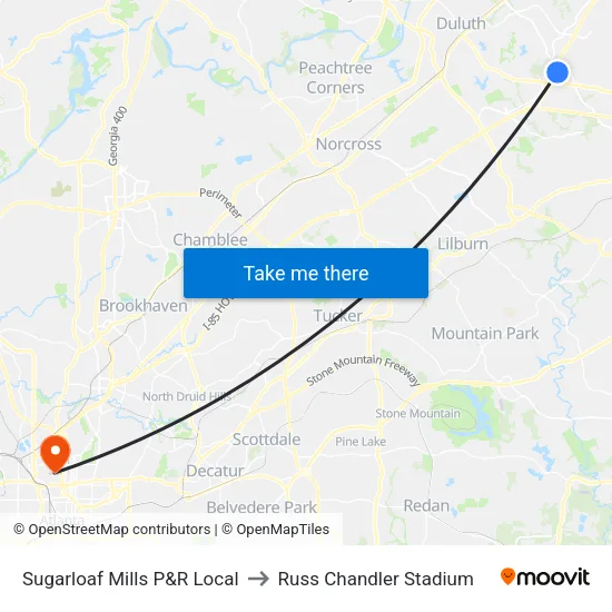 Sugarloaf Mills P&R Local to Russ Chandler Stadium map
