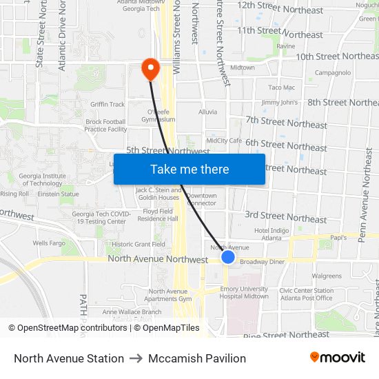 North Avenue Station to Mccamish Pavilion map