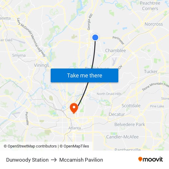 Dunwoody Station to Mccamish Pavilion map