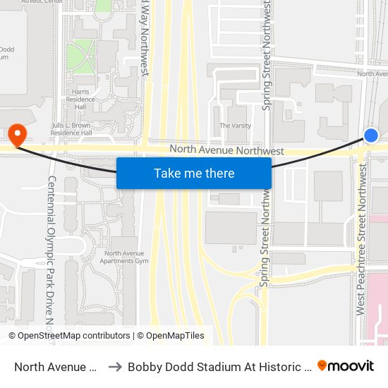 North Avenue Station to Bobby Dodd Stadium At Historic Grant Field map