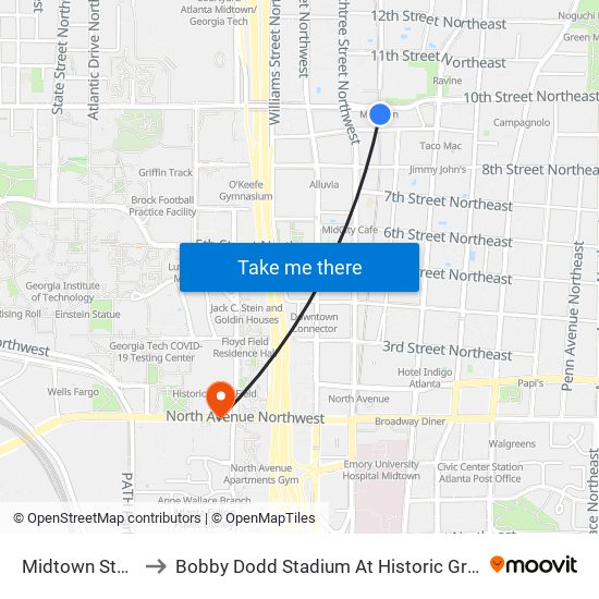 Midtown Station to Bobby Dodd Stadium At Historic Grant Field map