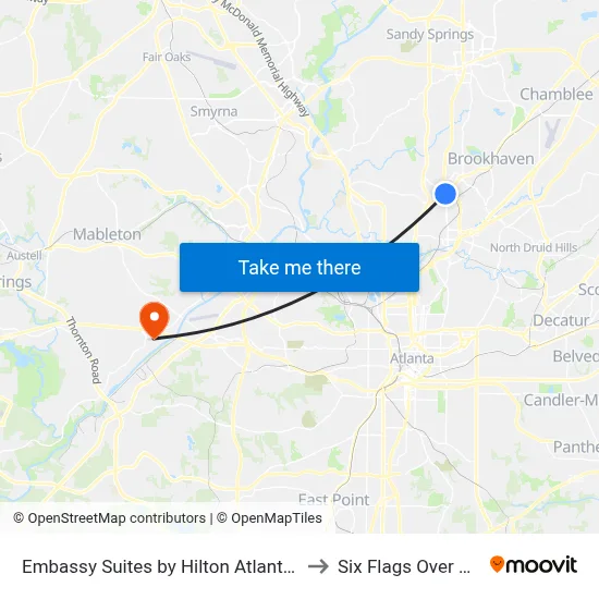 Embassy Suites by Hilton Atlanta Buckhead to Six Flags Over Georgia map