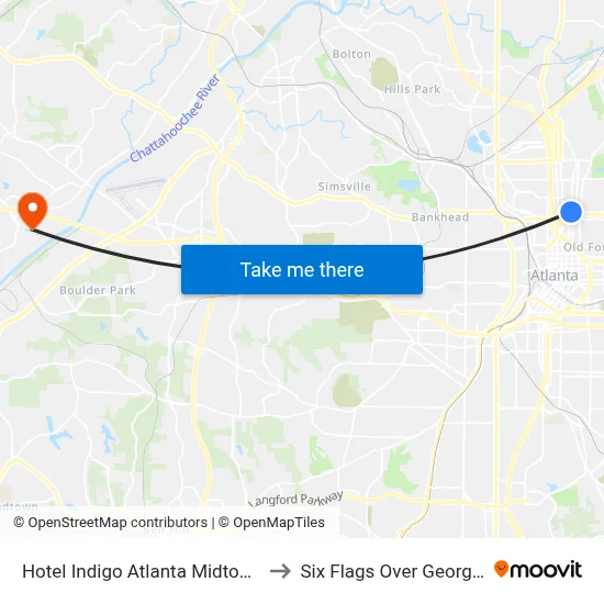 Hotel Indigo Atlanta Midtown to Six Flags Over Georgia map
