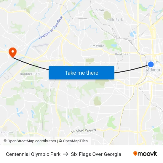 Centennial Olympic Park to Six Flags Over Georgia map