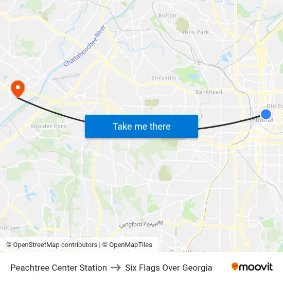 Peachtree Center Station to Six Flags Over Georgia map