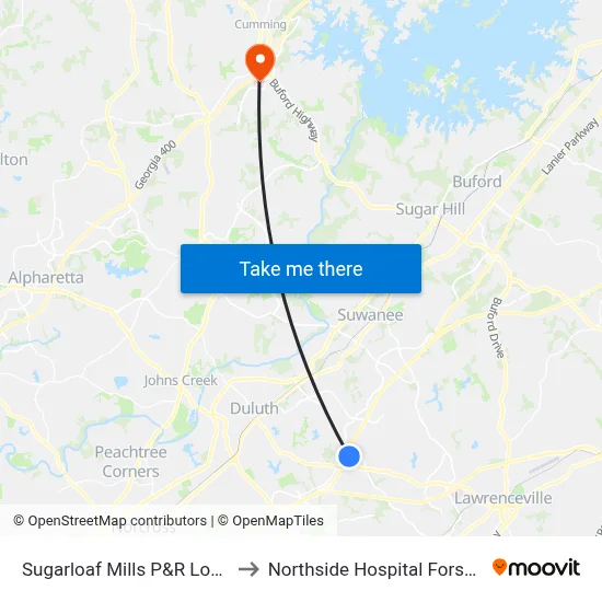 Sugarloaf Mills P&R Local to Northside Hospital Forsyth map