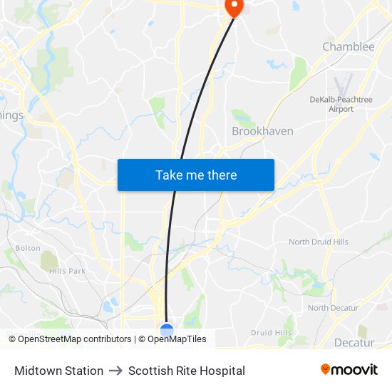 Midtown Station to Scottish Rite Hospital map