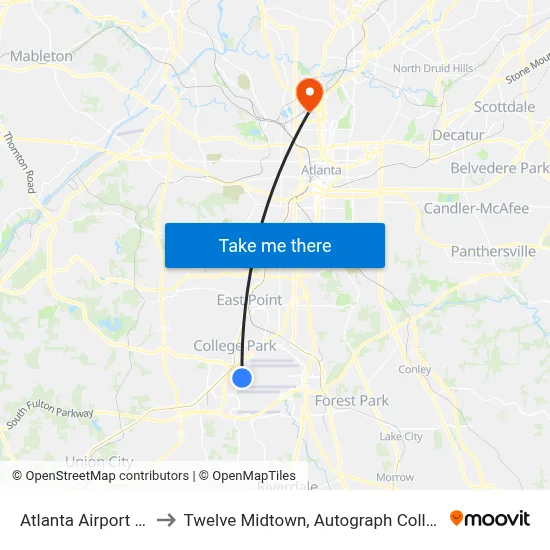 Atlanta Airport ATL to Twelve Midtown, Autograph Collection map