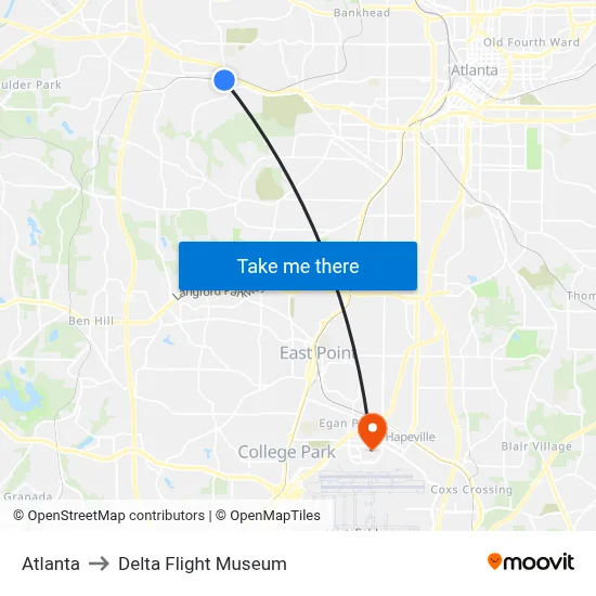 Atlanta to Delta Flight Museum map