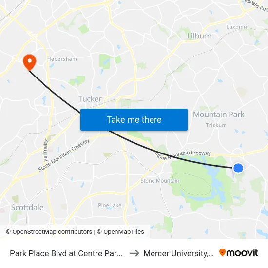 Park Place Blvd at Centre Park Court (Am to Mercer University, Atlanta map