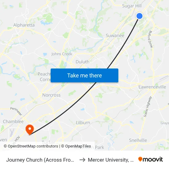 Journey Church (Across From Bloom) to Mercer University, Atlanta map