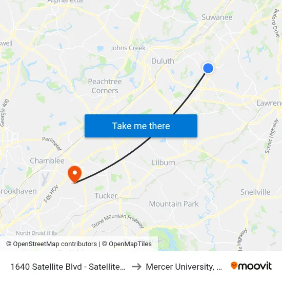 1640 Satellite Blvd - Satellite Blvd @ I to Mercer University, Atlanta map