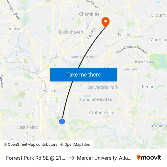 Forrest Park Rd SE @ 2155 to Mercer University, Atlanta map