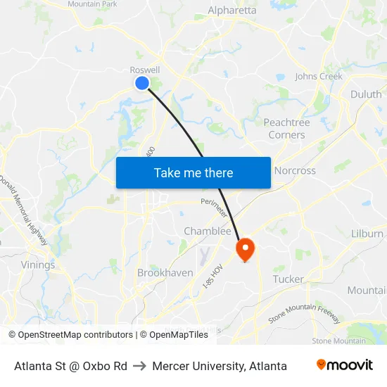 Atlanta St @ Oxbo Rd to Mercer University, Atlanta map