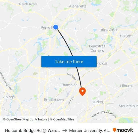 Holcomb Bridge Rd @ Warsaw Rd to Mercer University, Atlanta map