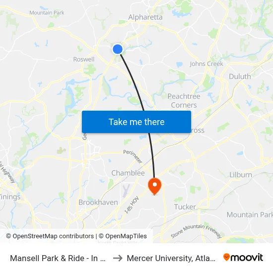 Mansell Park & Ride - In Lot to Mercer University, Atlanta map