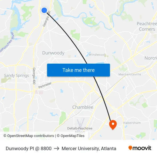 Dunwoody Pl @ 8800 to Mercer University, Atlanta map