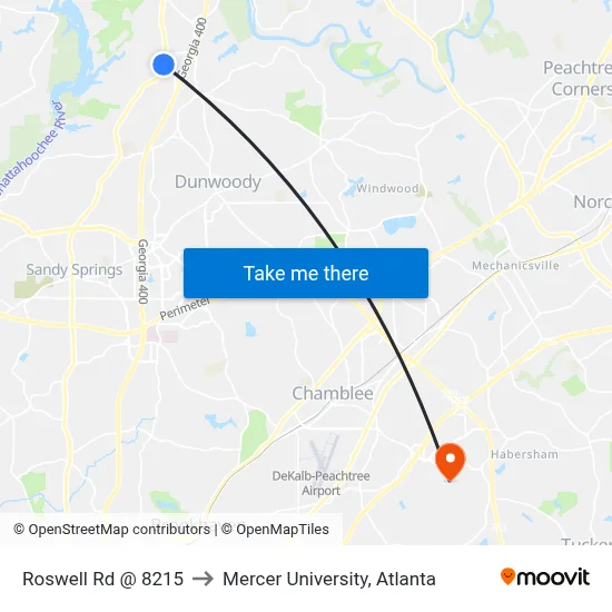 Roswell Rd @ 8215 to Mercer University, Atlanta map