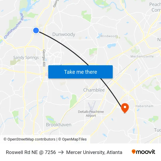 Roswell Rd NE @ 7256 to Mercer University, Atlanta map
