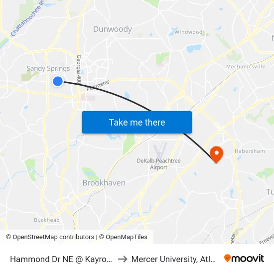 Hammond Dr NE @ Kayron Dr to Mercer University, Atlanta map