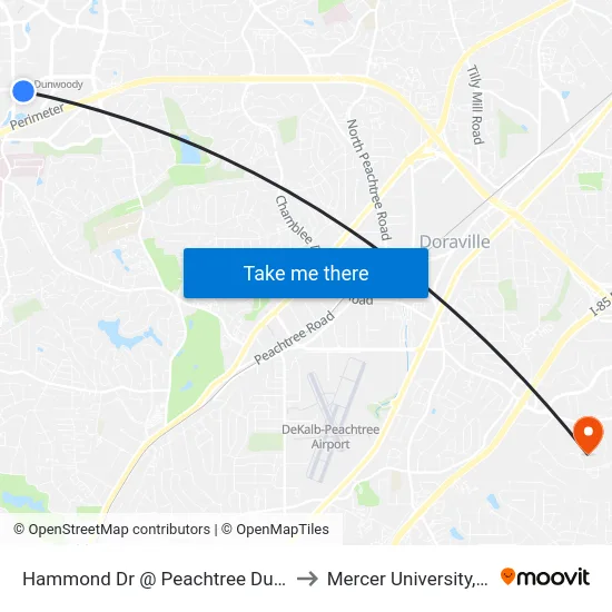 Hammond Dr @ Peachtree Dunwoody Rd to Mercer University, Atlanta map