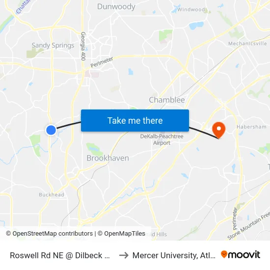 Roswell Rd NE @ Dilbeck Pl NW to Mercer University, Atlanta map