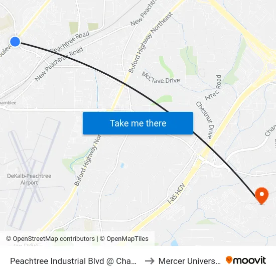 Peachtree Industrial Blvd @ Chamblee Dunwoody Rd to Mercer University, Atlanta map