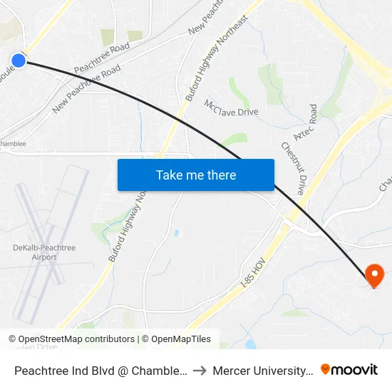 Peachtree Ind Blvd @ Chamblee Dunwoody to Mercer University, Atlanta map