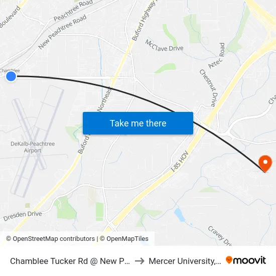 Chamblee Tucker Rd @ New Peachtree Rd to Mercer University, Atlanta map