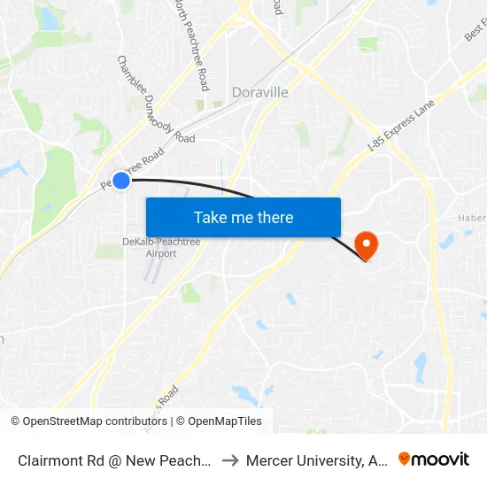 Clairmont Rd @ New Peachtree Rd to Mercer University, Atlanta map