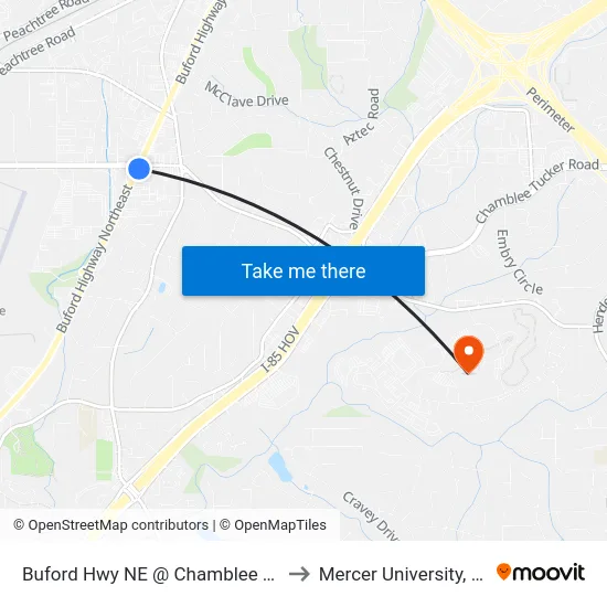 Buford Hwy NE @ Chamblee Tucker Rd to Mercer University, Atlanta map