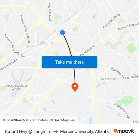 Buford Hwy @ Longmire to Mercer University, Atlanta map