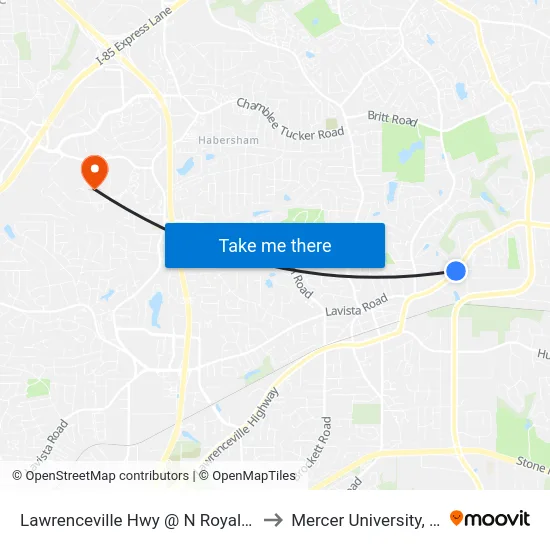 Lawrenceville Hwy @ N Royal Atlanta Dr to Mercer University, Atlanta map