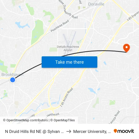 N Druid Hills Rd NE @ Sylvan Cir NE (N) to Mercer University, Atlanta map