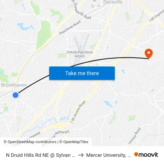 N Druid Hills Rd NE @ Sylvan Cir NE (S) to Mercer University, Atlanta map
