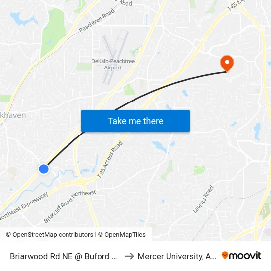 Briarwood Rd NE @ Buford Hwy NE to Mercer University, Atlanta map