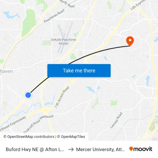 Buford Hwy NE @ Afton Ln NE to Mercer University, Atlanta map