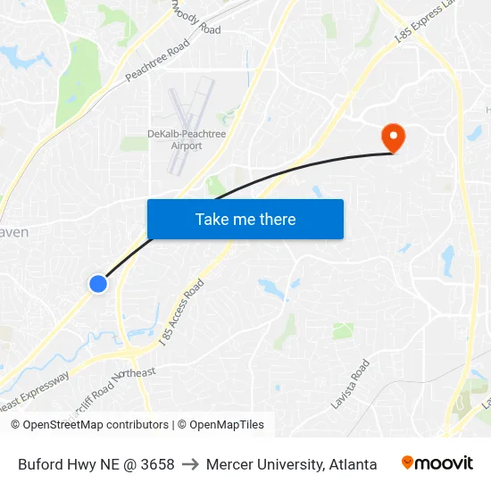 Buford Hwy NE @ 3658 to Mercer University, Atlanta map