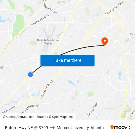 Buford Hwy NE @ 3799 to Mercer University, Atlanta map