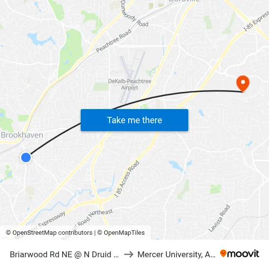 Briarwood Rd NE @ N Druid Hills Rd to Mercer University, Atlanta map
