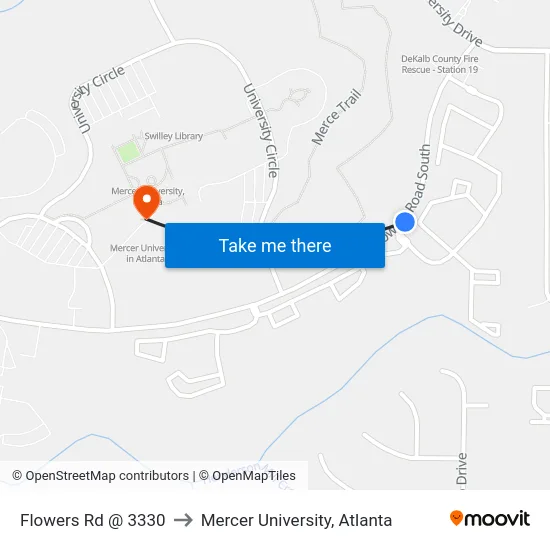 Flowers Rd @ 3330 to Mercer University, Atlanta map