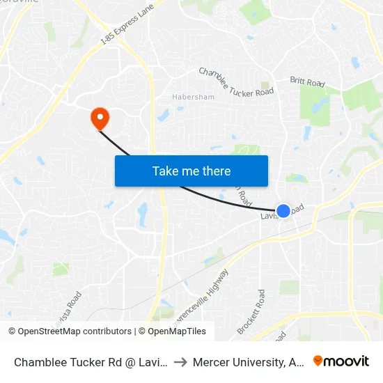 Chamblee Tucker Rd @ Lavista Rd to Mercer University, Atlanta map