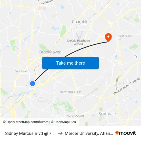 Sidney Marcus Blvd @ 740 to Mercer University, Atlanta map