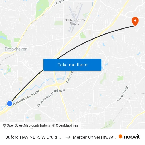 Buford Hwy NE @ W Druid Hills Dr to Mercer University, Atlanta map