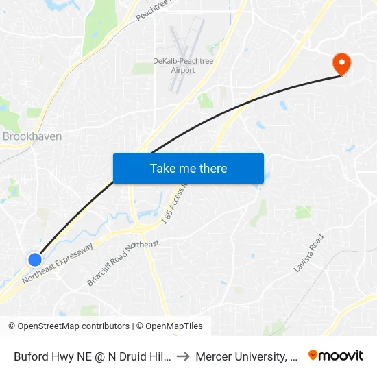 Buford Hwy NE @ N Druid Hills Rd NE to Mercer University, Atlanta map