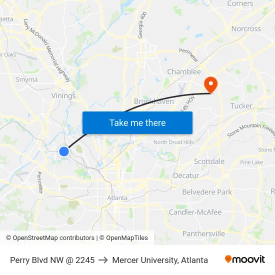 Perry Blvd NW @ 2245 to Mercer University, Atlanta map
