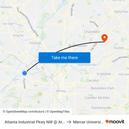 Atlanta Industrial Pkwy NW @ Atlanta Industrial Dr to Mercer University, Atlanta map
