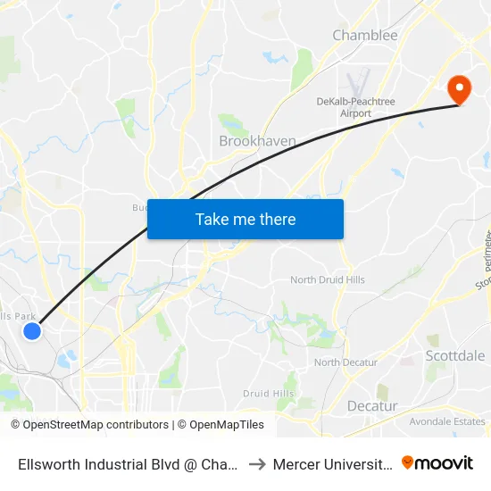 Ellsworth Industrial Blvd @ Chattahoochee Ave to Mercer University, Atlanta map