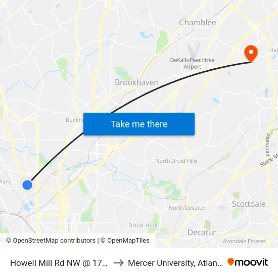 Howell Mill Rd NW @ 1775 to Mercer University, Atlanta map